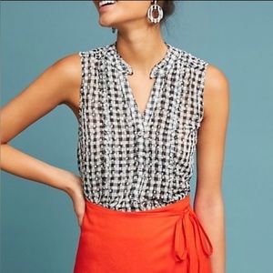 MAEVE ANTHROPOLOGIE Women’s Sleeveless Sheer Gingham Top Black White Size XS